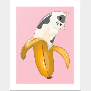Cute Banana Bicolor Cat Posters and Art